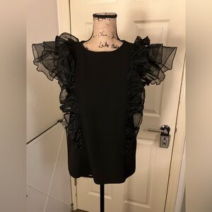 Express bold sculptural ruffle ruffles  shoulder black top large 12